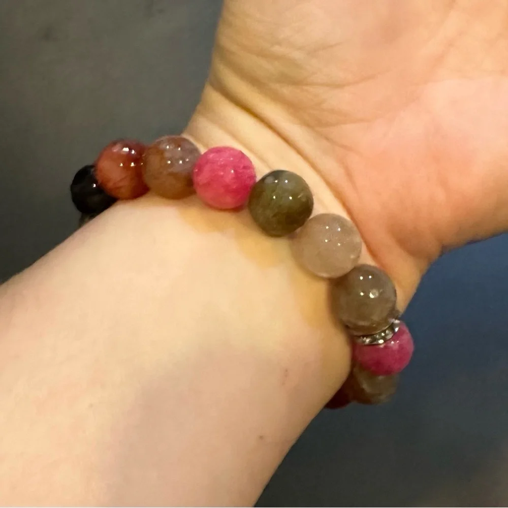 Boutique Pink Brown Faceted Stone Elastic Bracelet R $68